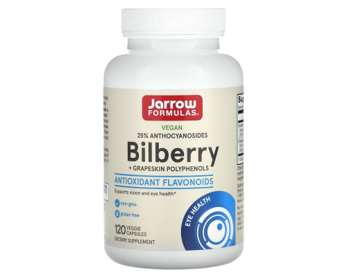 Черника для зрения с виноградом, Bilberry, Jarrow Formulas,  120 капсул