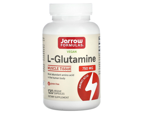 Глутамін, L-Glutamine, Jarrow Formulas, 750 мг, 120 капсул