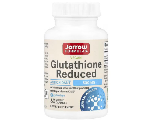 Глутатион, Glutathione Reduced, Jarrow Formulas, с пониженным содержанием, 500 мг, 60 веганских капсул