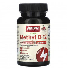Вітамін В12, Methyl B-12, Jarrow Formulas, максимальна сила, 5000 мкг, 60 жувальних таблеток