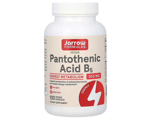 Пантотеновая кислота, Pantothenic Acid B5, Jarrow Formulas, 500 мг, 100 капс.