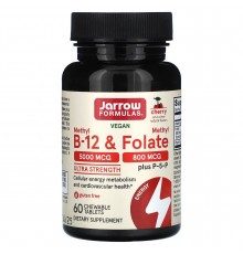 Метилфолат и метил B-12, Methyl B-12 & Methyl Folate, Jarrow Formulas, вишня, 60 леденцов