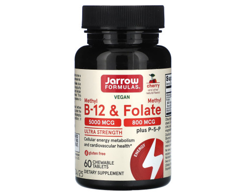 Метилфолат и метил B-12, Methyl B-12 & Methyl Folate, Jarrow Formulas, вишня, 60 леденцов