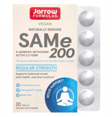Аденозилметіонін, Sam-e (S-Adenosyl-L-Methionine), Jarrow Formulas, 200 мг, 20 таблеток, покритих кишковорозчинною оболонкою