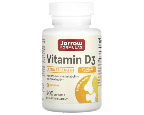 Витамин D3, холекальциферол,  Vitamin D3, Jarrow Formulas, 1000 МЕ, 200 гелевых капсул