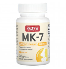 MK-7, активная форма витамина K2, Vitamin K2, Jarrow Formulas, 180 мкг, 30 капсул