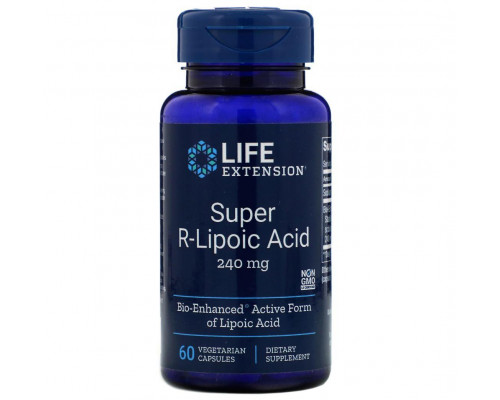 R липоевая кислота, R-Lipoic Acid, Life Extension, 240 мг, 60 кап.