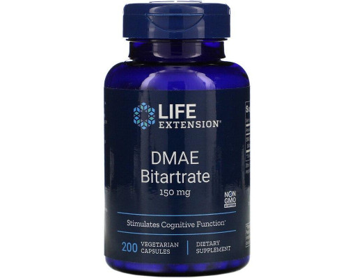 DMAE (Диметиламиноэтанол), DMAE Bitartrate, Life Extension, 150 мг, 200 капсул
