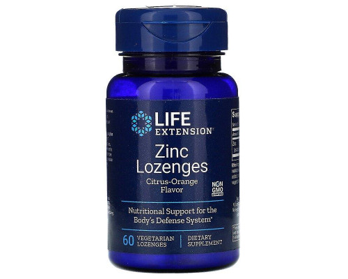 Оксид цинка, леденцы, Zinc, Life Extension, апельсиновый вкус, 60 конфет