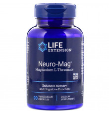 L-треонат магния, Neuro-Mag, Magnesium L-Threonate, Life Extension, 90 вегетарианских капсул (48 мг на капсулу)