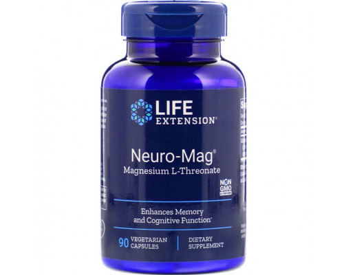 L-треонат магния, Neuro-Mag, Magnesium L-Threonate, Life Extension, 90 вегетарианских капсул (48 мг на капсулу)