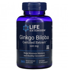 Гинкго Билоба, Ginkgo Biloba, Life Extension, сертифицированный экстракт, 120 мг, 365 капсул