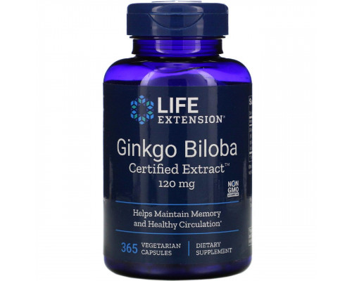 Гинкго Билоба, Ginkgo Biloba, Life Extension, сертифицированный экстракт, 120 мг, 365 капсул