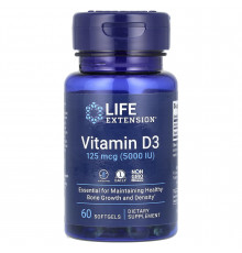 Вітамін D-3, Vitamin D3, Life Extension, 125 мкг (5000 МО), 60 гелевих капсул