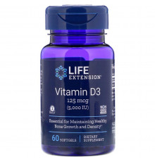 Витамин D-3, Vitamin D3, Life Extension, 5000 МЕ, 60 гелевых капсул