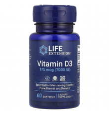 Вітамін D3, Vitamin D3, Life Extension, 175 мкг (7000 МО), 60 гелевих капсул