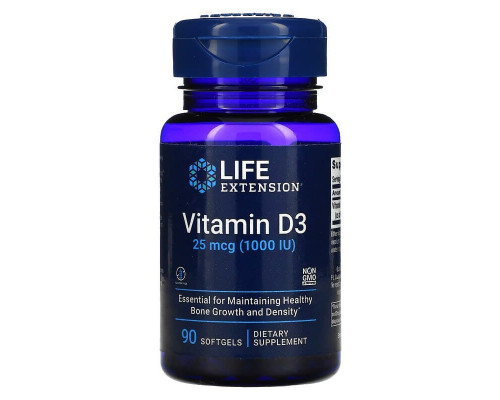 Витамин D-3, Vitamin D3, Life Extension, 1000 МЕ, 90 гелевых капсул