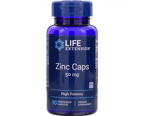 Цинка цитрат , Zinc Caps, Life Extension, высокоэффективный, 50 мг, 90 капсул