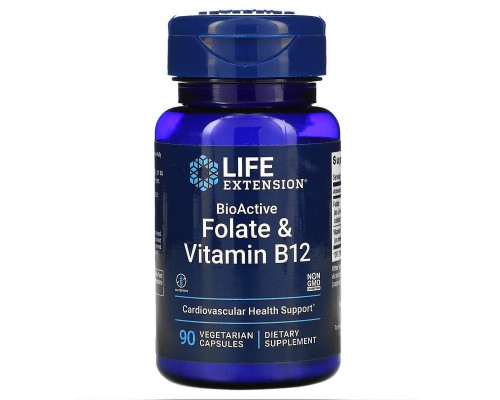 Фолиевая кислота и В12, Folate & Vitamin B12, Life Extension, 90 капсул