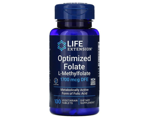 Фолат, Optimized Folate, Life Extensions, оптимизированный, 1700 мкг DFE, 100 вегетарианских таблеток