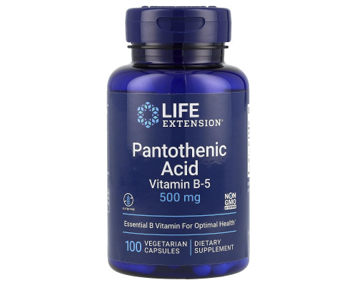 Пантотенова кислота (вітамін В-5), Pantothenic Acid, Life Extension, 500 мг, 100 вегетаріанських капсул