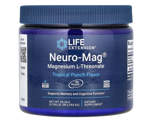 Магний треонат, Magnesium L-Threonate, Neuro-Mag, Life Extension, тропический пунш, 93,35 г
