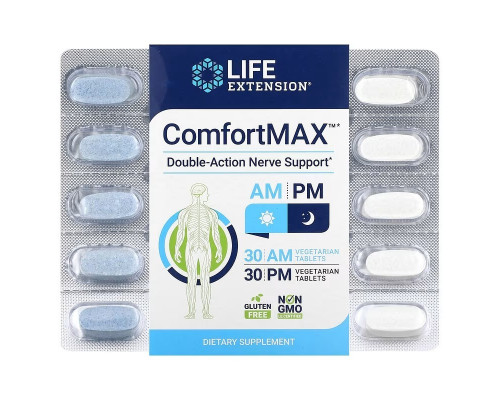 Комфорт макс, ComfortMax, Life Extension, двойное действие для поддержки нервной системы, для утра и вечера, 60 вегетарианских таблеток