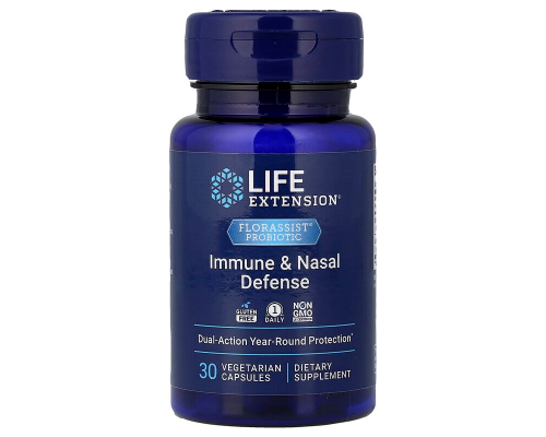 Пробіотики при сезонній алергії, Florassist Probiotic Immune & Nasal Defense, Life Extension, захист імунітету та носа, 30 вегетаріанських капсул
