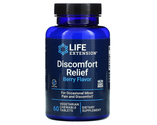 Обезболивающие таблетки, PEA Discomfort Relief, Life Extension, вкус ягод, 60 вегетарианских жевательных таблеток
