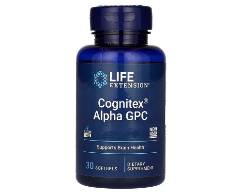 Поліпшення роботи мозку, Cognitex Alpha GPC, Life Extension, 30 гелевих капсул
