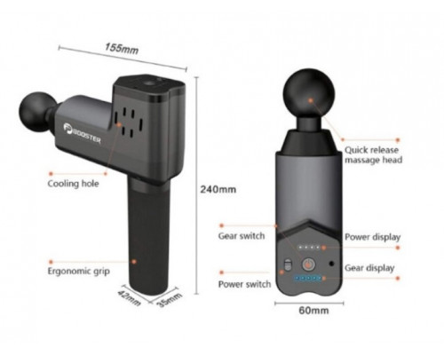 Перкусійний масажер Booster T для м'язів і тригерних точок, 6 насадок, акумулятор 2000 мАг