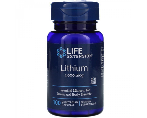 Литий оротат, Lithium, Life Extension, 1000 мкг, 100 вегетарианских капсул