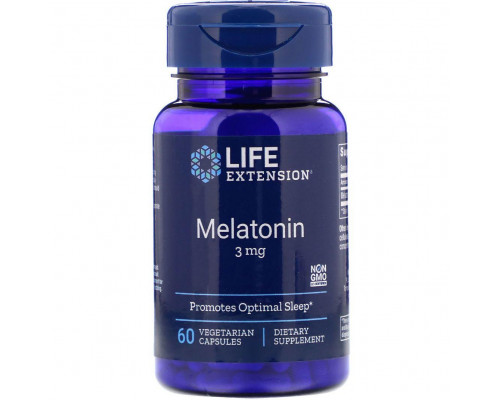 Мелатонин, Melatonin, Life Extension, 3 мг, 60 капсул