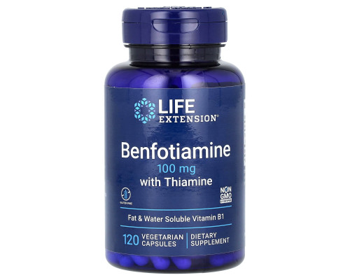 Бенфотіамін, Benfotiamine, Life Extension, з тіаміном, 100 мг, 120 вегетаріанських капсул