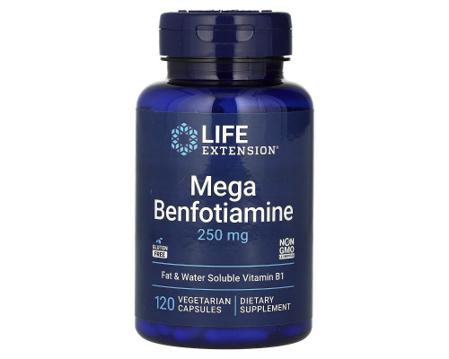 Бенфотіамін, Mega Benfotiamine, Life Extension, 250 мг, 120 вегетаріанських капсул