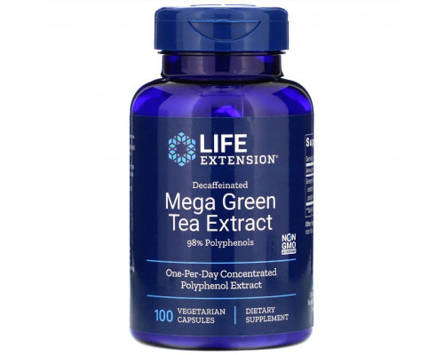Зеленый чай экстракт мега (Green Tea), Life Extension, без кофеина, 100 кап.