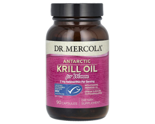 Жир криля для женщин, Krill Oil, Dr. Mercola, антарктический, 90 капсул