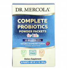 Пробиотики для детей, Complete Probiotics, Dr. Mercola, порошок, 10 млрд КОЕ, вкус малины, 30 пакетов по 3.5 г каждый