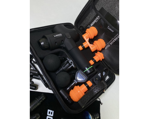 Новинка 2024 року. Ударний масажер Boostex PRO MAX з 30 швидкостями, 21 насадкою та батареєю 2500 mAh в комплекті (чорний)