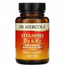 Витамин D3 и К2, Vitamins D3 & K2, Dr. Mercola, 30 капсул