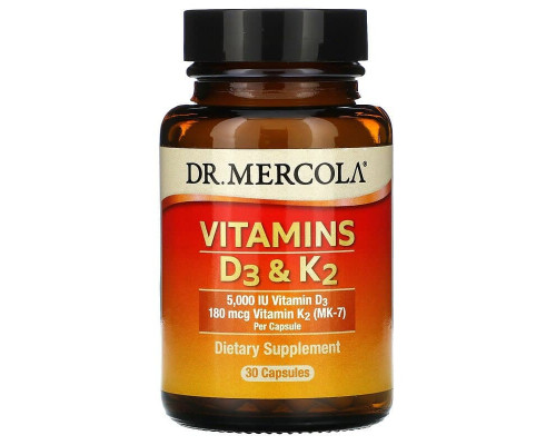 Витамин D3 и К2, Vitamins D3 & K2, Dr. Mercola, 30 капсул
