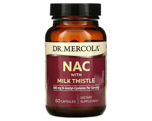 N-ацетилцистеин с расторопшей, NAC with Milk Thistle, Dr. Mercola, 500 мг, 60 капсул