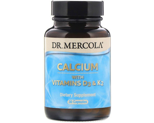 Кальций с витаминами D3 и К2, Calcium with Vitamins D3 & K2, Dr. Mercola, 30 капсул