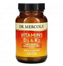 Витамины D3 и К2, Vitamins D3 & K2, Dr. Mercola, 5,000 МЕ, 90 капсул