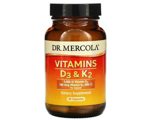 Витамины D3 и К2, Vitamins D3 & K2, Dr. Mercola, 5,000 МЕ, 90 капсул