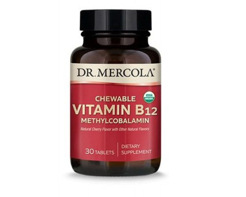 Витамин В12, Vitamin B12, Dr. Mercola, органик, 1000 мкг, 30 жевательных таблеток