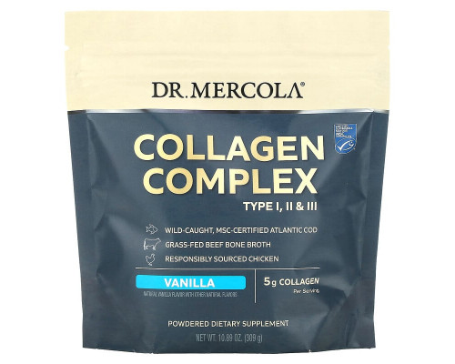 Коллагеновый комплекс типов l, ll и lll,  Collagen Complex, Dr. Mercola, ваниль, 5 г, 309 грамм