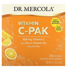 Витамин С + цинк и витамин D3, Vitamin C-PAK, Dr. Mercola, со вкусом апельсина, 500 мг, 30 пакетиков (4.84 г каждый)