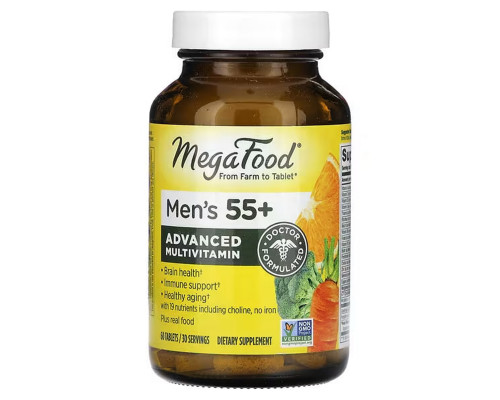 Витамины для мужчин, Multivitamin & Mineral, Mega Food, без железа, 55+, 60 таблеток