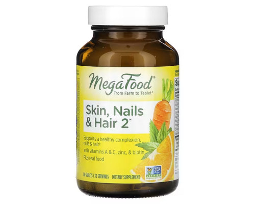 Витамины для волос, кожи и ногтей, Skin, Nails & Hair 2, MegaFood, 60 таблеток